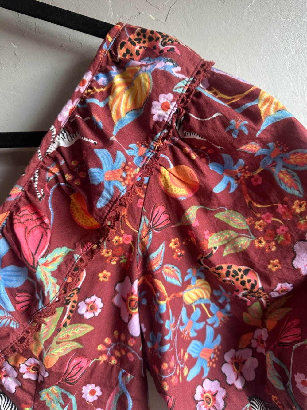 Maeve Anthropologie Zebra Floral Top Boho Cottagecore Puff Sleeve Peplum Sz m - Picture 4 of 10